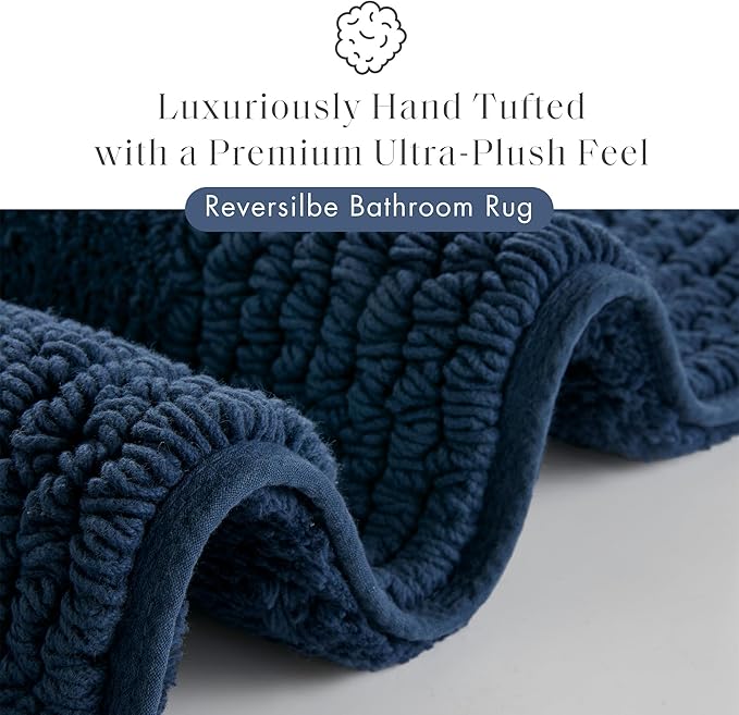 Madison Park Splendor Reversible 100% Cotton Tufted Bathroom Rug-3000 GSM Hotel Quality Luxurious Plush Medium Pile Bath Mat Absorbent, Quick Dry, Shower Room Décor, 24x44 Navy