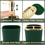 Bathroom Set Bathroom Accessories Set 8 Piece Green and Gold Bathroom Set, Bathroom Sets with Stainless Steel Trash Can,Toilet Brush,Toothbrush Set,Soap Dispenser