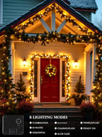 4-pack Solar Christmas Lights Outdoor Waterproof, 400LED 132FT Solar String Light with 8 Lighting Modes, Solar Tree Lights Green Wire for Xmas Tree Party Wedding Garden Fence Decoration (Warm White)
