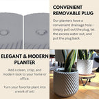 Fox & Fern Large 12 Inch Planter — Premium Polystone Gray Plant Pot with 3D Texture and Drainage Plug; 12 Inch Pots for Plants Indoor; Large Planter for Indoor & Outdoor Plants
