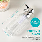 Automatic Foaming Soap Dispenser, 17oz Clear Glass Hand Soap Dispenser with ABS Touch Sensor Pump Battery Operated, Dish/Hand Soap Refillable for Bathroom Kitchen (Silver)