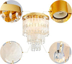 Capiz Shell Crystal Chandeliers, Close to Ceiling Coastal Style Light Fixture for Living Room, Bedroom, Dining Room, D13in x 14in, Clear Crystal & Gold Finish Frame