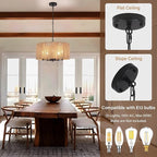 5 Lights Boho Chandelier for Dining Room,19" Hand-Woven Pendant Light Fixture Hanging Rattan Chandelier for Living Room Kitchen Entryway Hallway Foyer, Height Adjustment