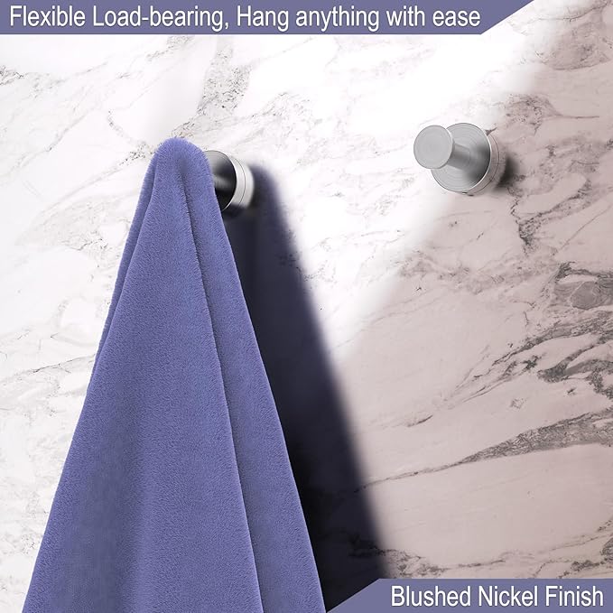 Epock Towel Hooks for Bathrooms Set of 3, Screw-in Stainless Steel Robe Coat Clothes Hook Bathroom & Kitchen Round Style Wall Hooks Rustproof -Blushed Silver