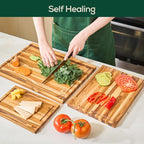 Non-Toxic Set 3 Acacia Cutting Board, Pre-Oiled Premium Wood Cutting Board with Juice Groove and Handles, Suitable for Chopping Meat, Vegetables, Included Gift Box, with Non Slip Feet