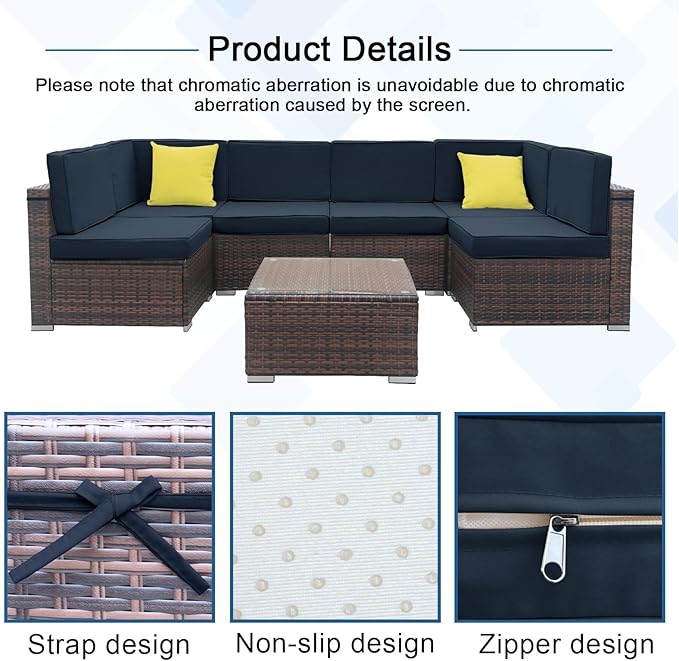 14 PCs Patio Cushion Covers for 7 PCs Outdoor Furniture Sectional Seating Sets Water Resistant Plus 2 Throw Pillows (Blue, 23.6(L)*23.6(W)*4.33(T) inches)