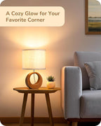 EDISHINE 13.4" Small Table Lamp, Wood Nightstand Lamp with Beige Linen Lampshade & ON-Off Switch, E26 Base, Boho Bedside Lamp for Living Room, Bedroom, Dark Pearwood