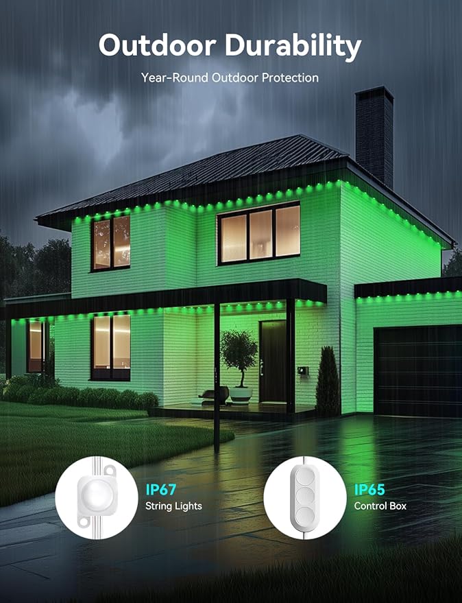 RGB Permanent Outdoor Lights for House, 400FT with 200 LED, IP67 Waterproof LED Lights for Christmas Decorations, Work with Remote, APP