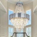 Large Crystal Chandelier for High Ceilings Foyer Entryway Hanging Chandelier Lighting Chrome 30'' Tall