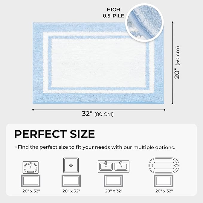 GRANNY SAYS Microfiber Bathroom Rugs Non Slip Washable, Water Absorbent Bathroom Mats for Tub, Soft Bath Mats for Bath Floor & Shower, Bath Rug, 20" x 32", Baby Blue
