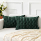 Kevin Textile Christmas Decorative Pillow Covers Set of 2 Striped Plush Corduroy Rectangle Lumbars Boho Home Decor Cushion Covers for Couch Sofa Bed Living Room 12x20 Inch, Army Green