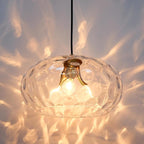 Large Glass Pendant Lighting, 14" Hammered Lampshade Hanging Lamp, 3-Light Brass Gold Chandelier for Dining Living Room Kitchen Island (Clear Glass Shade, 14 Inches)
