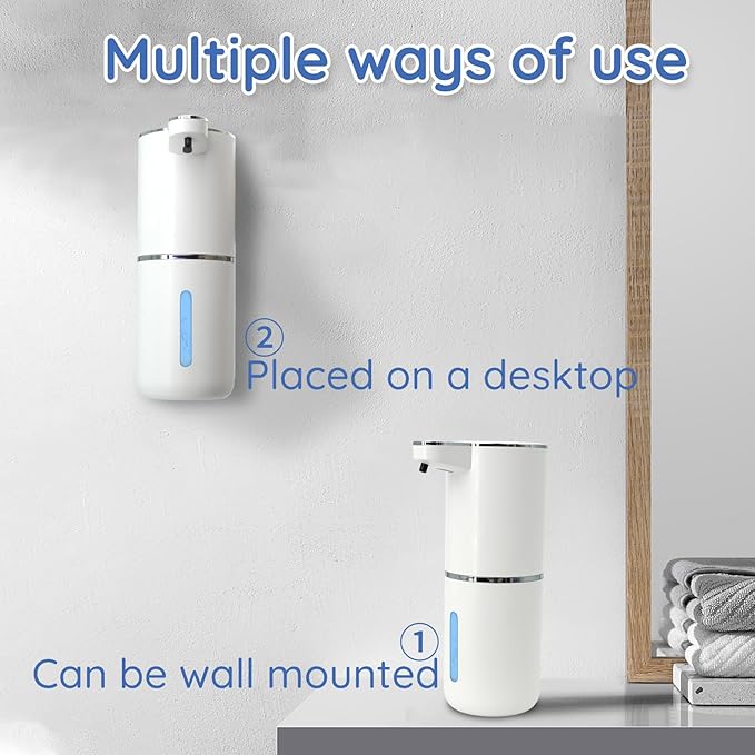 Liquid Soap Dispenser, Automatic Soap Dispenser, 13.5oz/400ml Automatic Soap Dispenser Touchless, USB Rechargeable 4 Level Adjustable Electric Hand Soap Dispenser, for Bathroom, Kitchen,Hotel(White)
