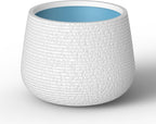 Kante 18.1" Dia Round Fluted Planter with Surface Indentations, Large Flower Pot with Drainage Hole for Indoor & Outdoor Plants, White Finish with Aqua Blue Interior