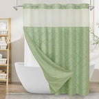 Boho Sage Woven Fabric Shower Curtain 72 x 80 Modern Farmhouse, No Hooks Tufted Chevron Striped Shabby Chic Textured, Minimalist Cloth Curtain for Bathroom, Hotel Decor