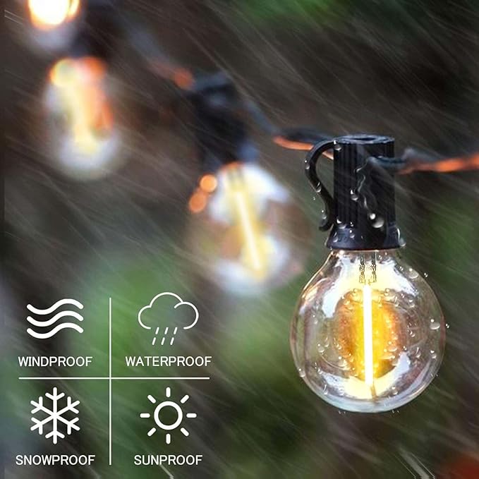 SUNTHIN 100ft Solar String Lights, USB Rechargeable Solar Outdoor Lights with 48 Waterproof & Shatterproof G40 LED Bulbs for Patio, Porch, Garden, Deck, Bistro, Cafe, Camping