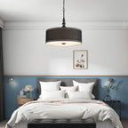 Shrine Lighting Drum Chandeliers, Farmhouse Style, Perfect Drum Pendant Light for Dining Room, D21'' x H8'', Adjustable Chains 59'', E26*3 Sockets, Black Linen Fabric Lampshade & Black Rod
