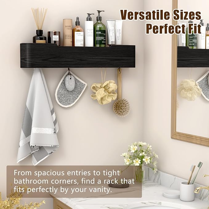 Coat Hooks Wall Mount with Shelf, 5 Hidden Hooks, 20.75 Inch Entryway Organizer for Coats, Hats, Bags, Keys, Decorative Wall Hooks (Black, 5 Hooks)