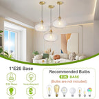 Glass Pendant Lights Kitchen Island, Brass Gold Pendant Lighting Fixtures, Modern Hanging Ceiling Light with 11'' Striped Clear Glass Shade for Farmhouse Dining Room Bedroom Hallway(1 Pack)