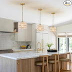 3-Pack Gold Glass Pendant Light Flower Small Ceiling Pendant Lighting Modern 1-Light for Kitchen Island Sink Dining Room Bedroom Entryway Hallway, E26