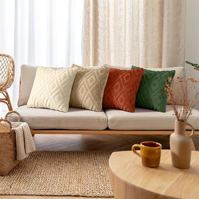 decorUhome Pack of 4 Faux Fur Throw Pillow Covers 20x20, Soft Decorative Couch Pillow Covers with Velvet Back for Modern Sofa Living Room, Khaki/Rust