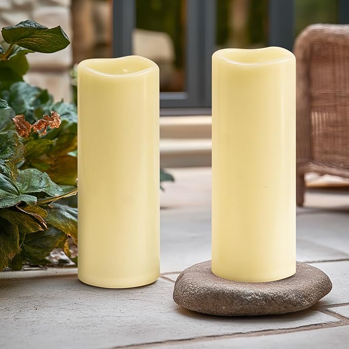 4" x 12" Ivory Large Waterproof Outdoor Flameless Candles Battery Operated LED Flickering Pillar Candles with Remote and Timer for Indoor Outdoor Lanterns, Long Lasting, Set of 2