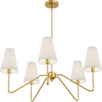 Electro bp;30" Dia 5-Arm Classic Chandeliers Polished Gold with White Linen Shades,Ceiling Light Fixture for Dining Room,Living Room,Entryway,E12,200W
