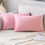 EMEMA Pack of 2 Velvet Throw Pillow Covers Decorative Rectangle Pillowcase Soft Solid Cushion Case for Sofa Bedroom Chair Car 12x20 Inch Bright Pink