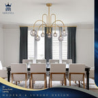 Modern Chandelier 8 Lights Gold Sputnik Light Fixture Large Luxury L41” Mid Century Smoke Glass Globe Ceiling Pendant Lighting for Foyer Staircase Living Dining Room Kitchen