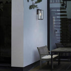 MICSIU Dusk to Dawn Outdoor Lighting, 14.5 Inch Exterior Wall Mount Lantern with Clear Glass, Industrial Textured Black Outside Lighting for Front Porch