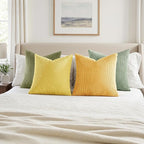 MIULEE Boho Farmhouse Yellow Green Throw Pillow Covers 20x20 Inch Set of 4 Mordern Nordic Cushion Covers Soft Corduroy Home Decor for Couch Bed Sofa Living Room