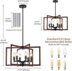 Farmhouse Chandelier Dining Room Light Fixtures,6-Light Kitchen Island Light Rustic Wood Grain Finish Geometric Chandelier for Entryway Stairway Foyer,UL-Listed