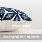 HWY 50 Navy Blue Decorative Throw Pillow Covers 18x18 Inch (1 Piece), Embroidered Cotton Farmhouse Cushion Cover Pillow Case for Sofa Couch Living Room Bed, Fashion Geometric