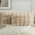 MANDIOO Pack of 2 Thick Plush Wool Decorative Throw Pillow Covers Super Soft Wave Bubble Fur Velvet Cushion Covers Pillow Shams for Couch Bed Living Room 12x20 Inch Beige