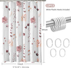 QiyI Extra Long Shower Curtain 72 x 84, Modern Watercolor Floral Shower Curtain, 3D Embossed Texture Pink Brown Flower Cloth Bathroom Curtain, Waterproof Fabric Farmhouse Bath Curtain Set with Hooks