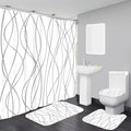 70.8x70.8 Inches Waterproof Shower Curtain Set, 12 Hooks, Gray and White Striped Design, Weighted Hem, Including Bath Mat, U-Shape Mat, and Toilet Lid Cover, Hotel Style Bath Accessories
