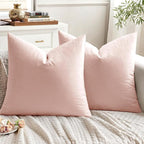 EMEMA Pack of 2 Velvet Throw Pillow Covers Decorative Square Pillowcase Soft Solid Cushion Case for Sofa Bedroom Chair Car 24x24 Inch Pink