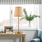 Boho Hand Woven Rattan Table Lamp Natural Wicker Desk Lamp Brass Table Lights for Bedsides Bedroom Table Top Home Office