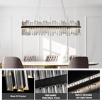 Black Led Modern Crystal Chandelier: 39.3" Rectangle Linear 3 Color Dimmable Chandeliers for Dining Room Over Table - Luxury Rectangular Contemporary Oval Light Fixture for Living Room Bedroom Foyer