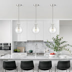 Brushed Nickel Pendant Lights Kitchen Island 2 Pack, 8" Large Globe Glass Hanging Light Fixtures, Modern Kitchen Pendant Lighting Over Island for Sink Bathroom, OS-JJ528-2PBN