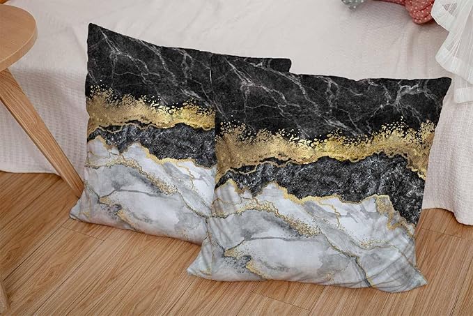 CAPSCEOLL Black Gold and White Grey Art Artwork Contemporary Decorative Gray Home Decorative Throw Pillow Covers Cushion Covers for Bedroom Sofa Living Room 16X16 Inches Set of 2