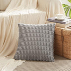 Fancy Homi Gray Farmhouse Decorative Throw Pillow Covers 18x18 Inch for Living Room Couch Bed Sofa, Rustic Boho Home Decor, Soft Striped Corduroy Square Cushion Case 45x45 cm
