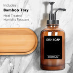 Amber 18 Oz Dish Soap Dispenser for Kitchen, Ultra-Thick Glass Soap Dispenser Set with Tray, Pump, Funnel for Bathroom, Liquid, Lotion, Shower, Laundry, (2 Pack with 12 Stickers)