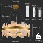 Alabaster Round Chandelier, 32 Inch Natural Spanish Marble Stone Texture Chandeliers, Dimmable Dining Room Chandelier over Table, Modern Luxury Lighting for Living Room, Bedroom, Entryway, Foyer