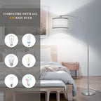 Silver Arc Floor Lamp for Living Room, Modern Standing Lamp with Adjustable Head Tall Pole Lamp with On/Off Pedal Switch Over Couch Arched Tall standing light for Reading Bedroom 8W LED Bulb Included