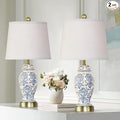 RORIANO Chinoiserie Ceramic Table Lamps Set of 2 for Living Room Bedroom Bedside, Traditional Blue Porcelain Classic Table Lamp for Nightstand Entryway, 2 LED Bulbs Included