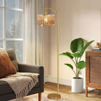Floor Lamp for Living Room,Bedroom,Gold Dimmable Standing Lamp with Remote,Mid Century Modern Brass Tall Lamp Retro Vintage Glass Lamp Floor Light Boho Bohemian