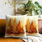 Fall Pillow Cover Set of 2, 22x22 Inch Farmhouse Watercolor Orange Trees Autumn Forest Cotton Square Cushion Case for Couch Sofa Bed Patio Balcony Indoor Outdoor Decor