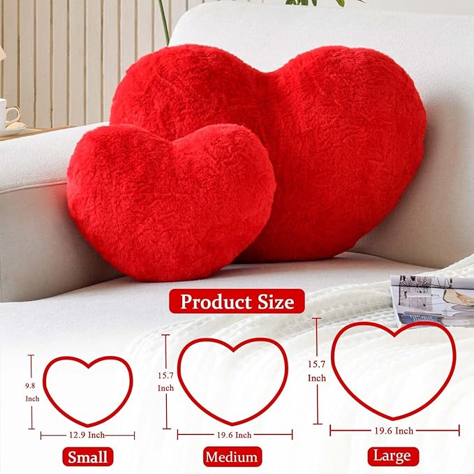 Red Heart Pillows, Cute Heart Decorative Pillow, Heart Shaped Throw Pillows for Bed, Faux Rabbit Fur Plush Hoom Decor Pillow Cushion for Chair Sofa Living Room (Mini 12.9" x 9.8")
