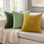 decorUhome Chenille Sage Green Throw Pillow Covers 26x26 Inch Set of 2, Decorative Soft Couch Pillow Covers Solid Dyed Accent Velvet Farmhouse Neutral Square Pillow Cases for Sofa Bed Living Room